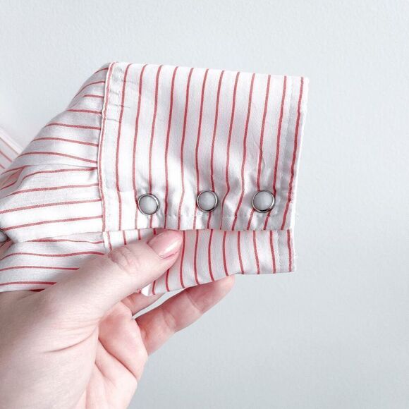 MWG Mens Striped Pearl Snap Long Sleeve Button Up Western Shirt Red White XL - Picture 4 of 7